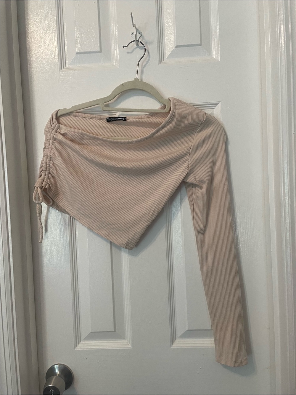 Fashion Nova Blush One-Shoulder Ruched Ribbed Crop Top